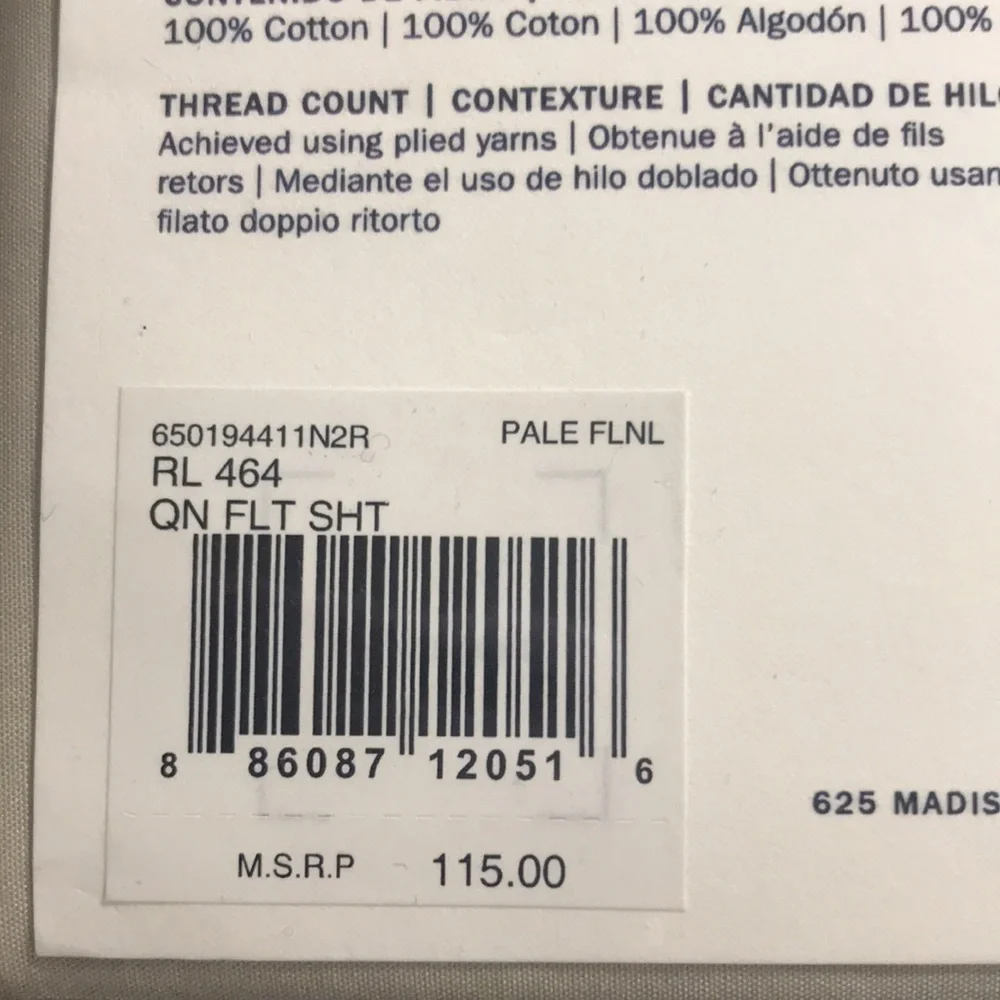 Ralph Lauren RL 464 Percale Queen Flat Sheet
